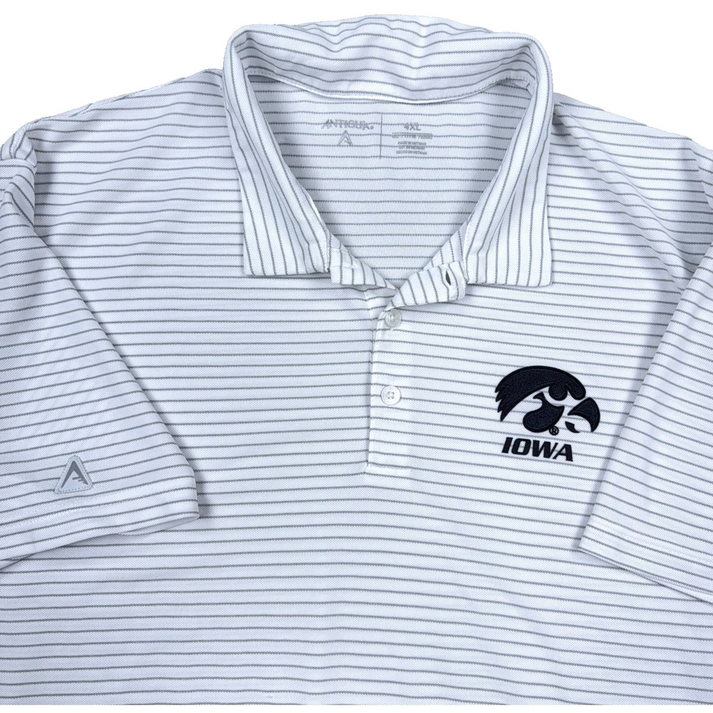 Iowa Hawkeyes Polo Shirt Men 4XL White Gray Striped Performance Wicking Golf